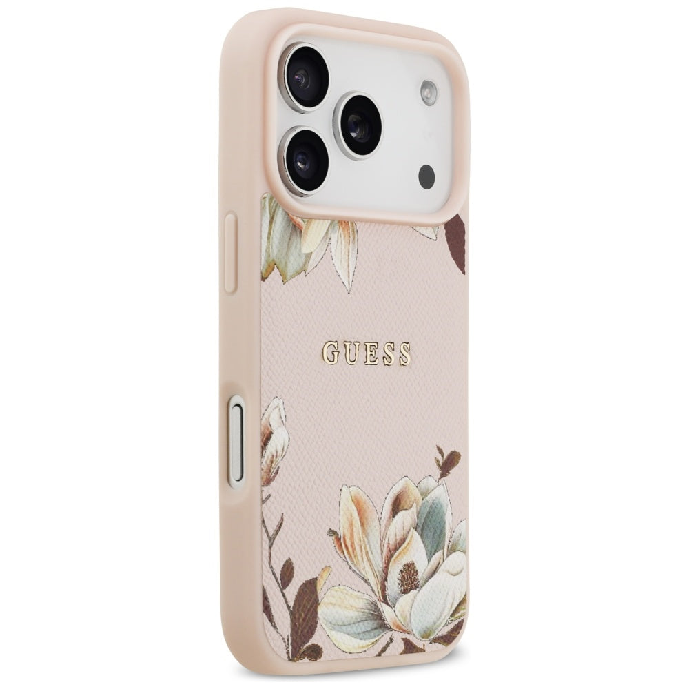 Калъф MagSafe за Apple iPhone 17 Pro Max, Guess, Grained Flowers, Розов