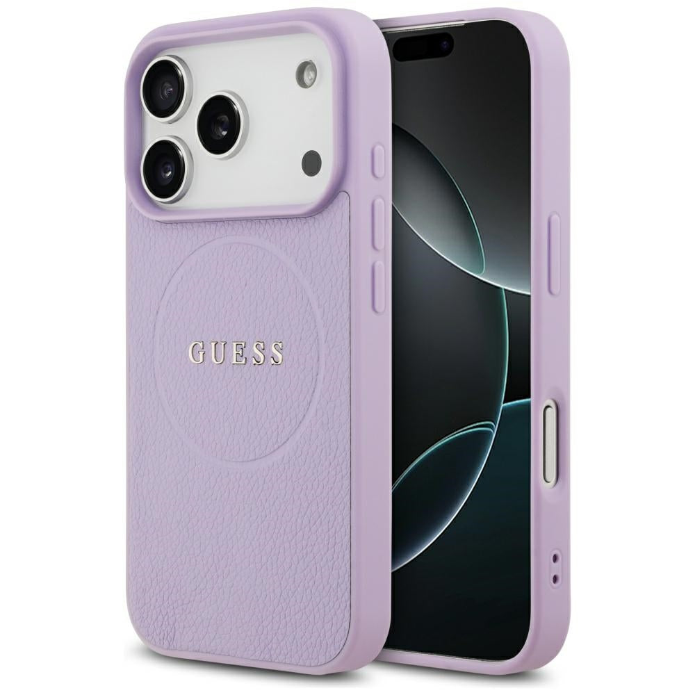 Калъф MagSafe за Apple iPhone 17 Pro Max, Guess, Grained Gold Ring, Лилав
