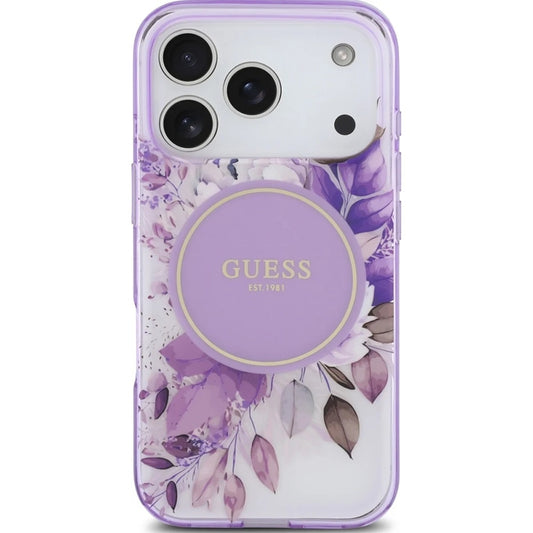 Калъф MagSafe за Apple iPhone 17 Pro Max, Guess, IML Flower & Tonal Circle, Лилав