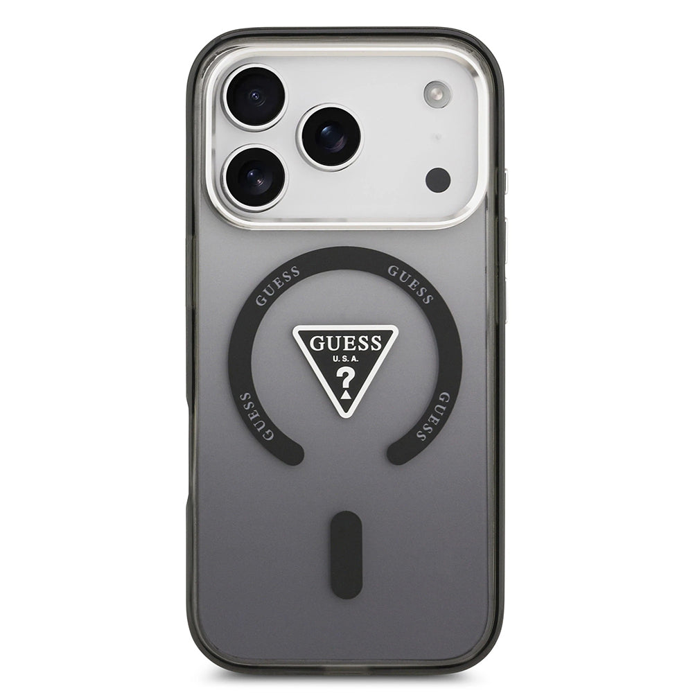 Калъф MagSafe за Apple iPhone 17 Pro Max, Guess, IML Gradient Triangle Logo, Черен Сребрист