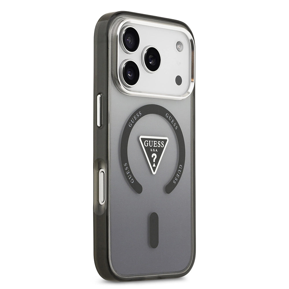 Калъф MagSafe за Apple iPhone 17 Pro Max, Guess, IML Gradient Triangle Logo, Черен Сребрист