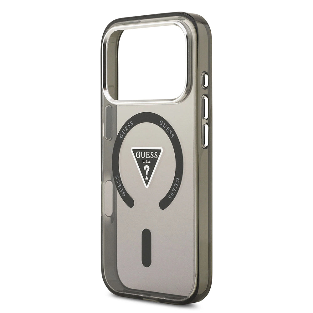 Калъф MagSafe за Apple iPhone 17 Pro Max, Guess, IML Gradient Triangle Logo, Черен Сребрист
