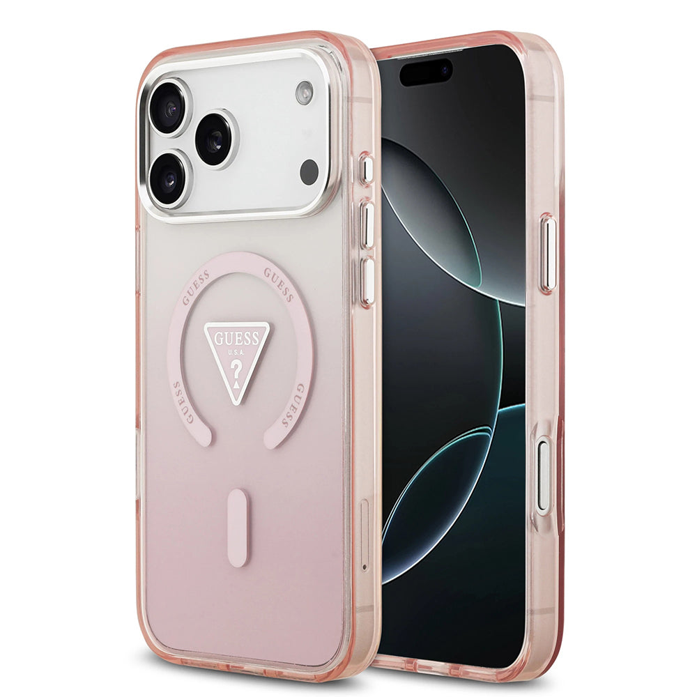 Калъф MagSafe за Apple iPhone 17 Pro Max, Guess, IML Gradient Triangle Logo, Розов