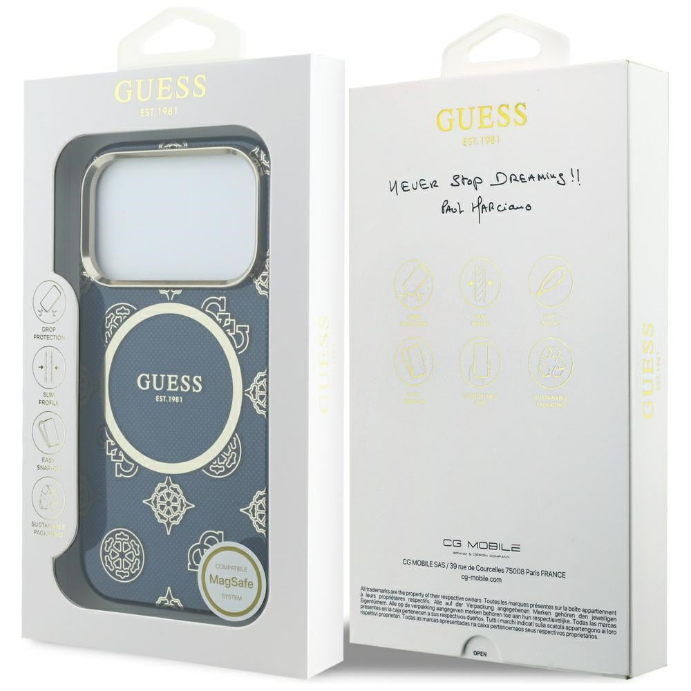 MagSafe Case for Apple iPhone 17 Pro Max, Guess, IML Peony Dot, Blue