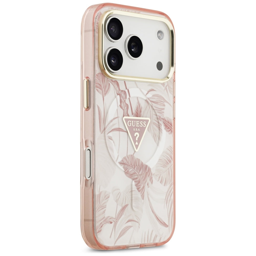 Калъф MagSafe за Apple iPhone 17 Pro Max, Guess, Jungle Tonal Triangle, Розов