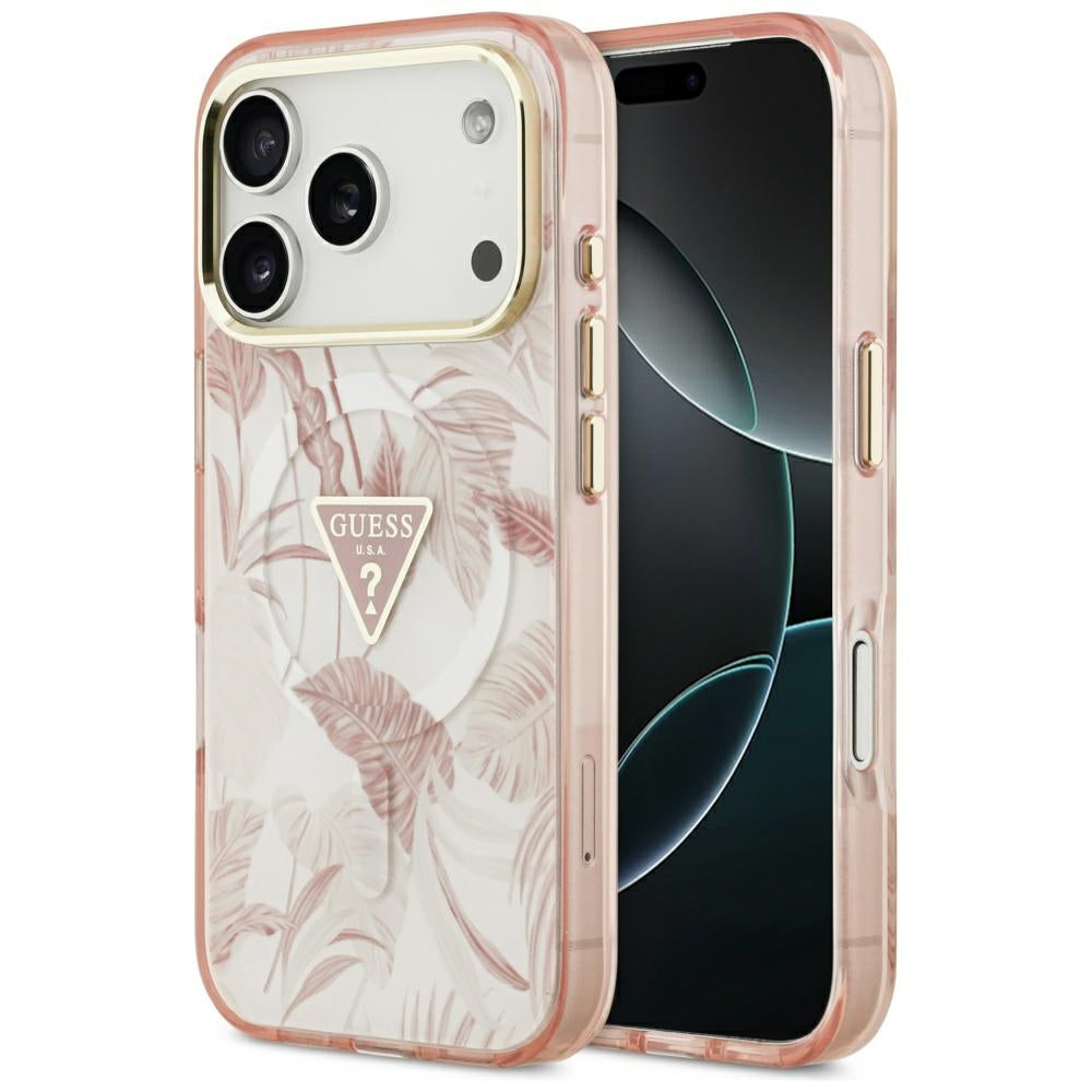 Калъф MagSafe за Apple iPhone 17 Pro Max, Guess, Jungle Tonal Triangle, Розов