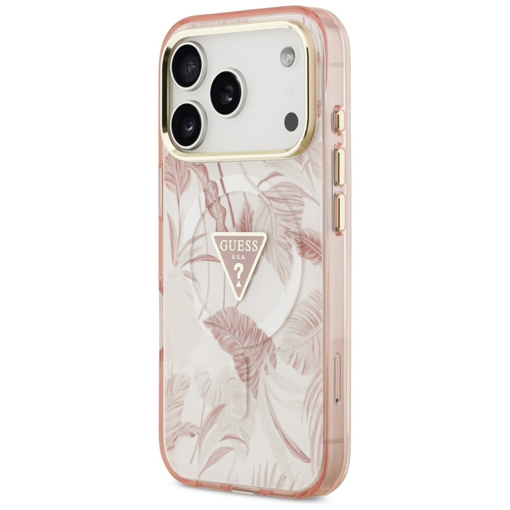 Калъф MagSafe за Apple iPhone 17 Pro Max, Guess, Jungle Tonal Triangle, Розов