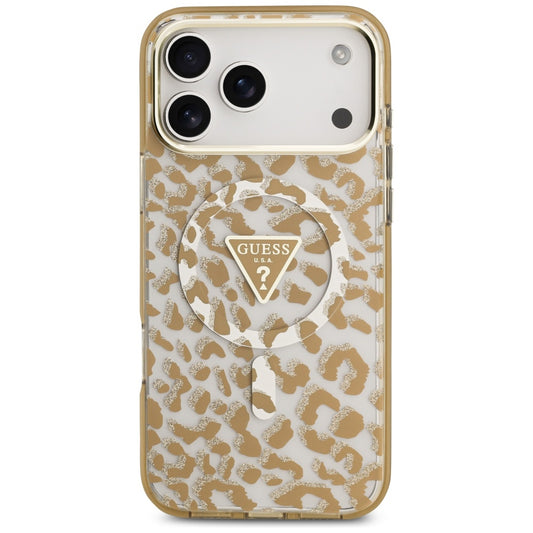 Калъф MagSafe за Apple iPhone 17 Pro Max, Guess, Leopard Glitter, Кафяв