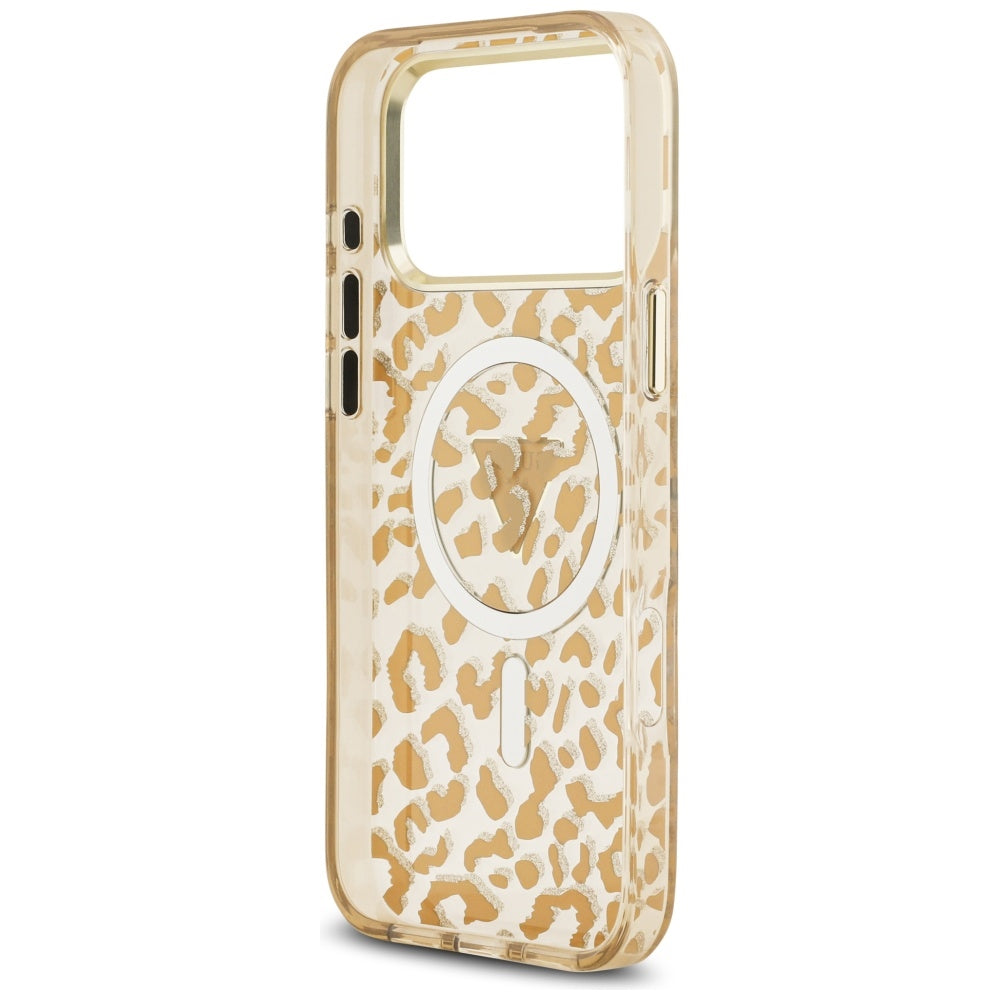 Калъф MagSafe за Apple iPhone 17 Pro Max, Guess, Leopard Glitter, Кафяв