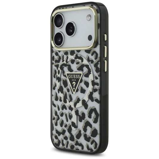Калъф MagSafe за Apple iPhone 17 Pro Max, Guess, Leopard Glitter, Черен