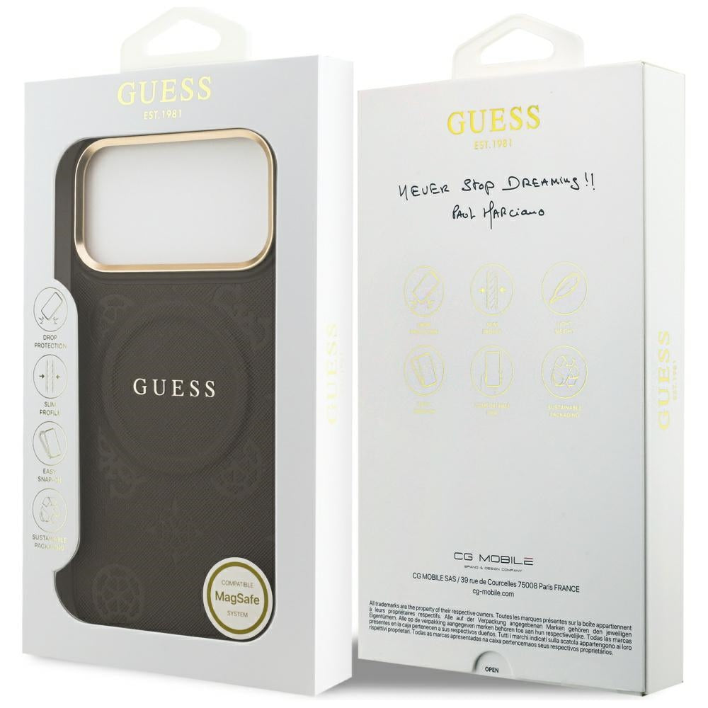 Калъф MagSafe за Apple iPhone 17 Pro Max, Guess, Peony Hot Stamp, Кафяв