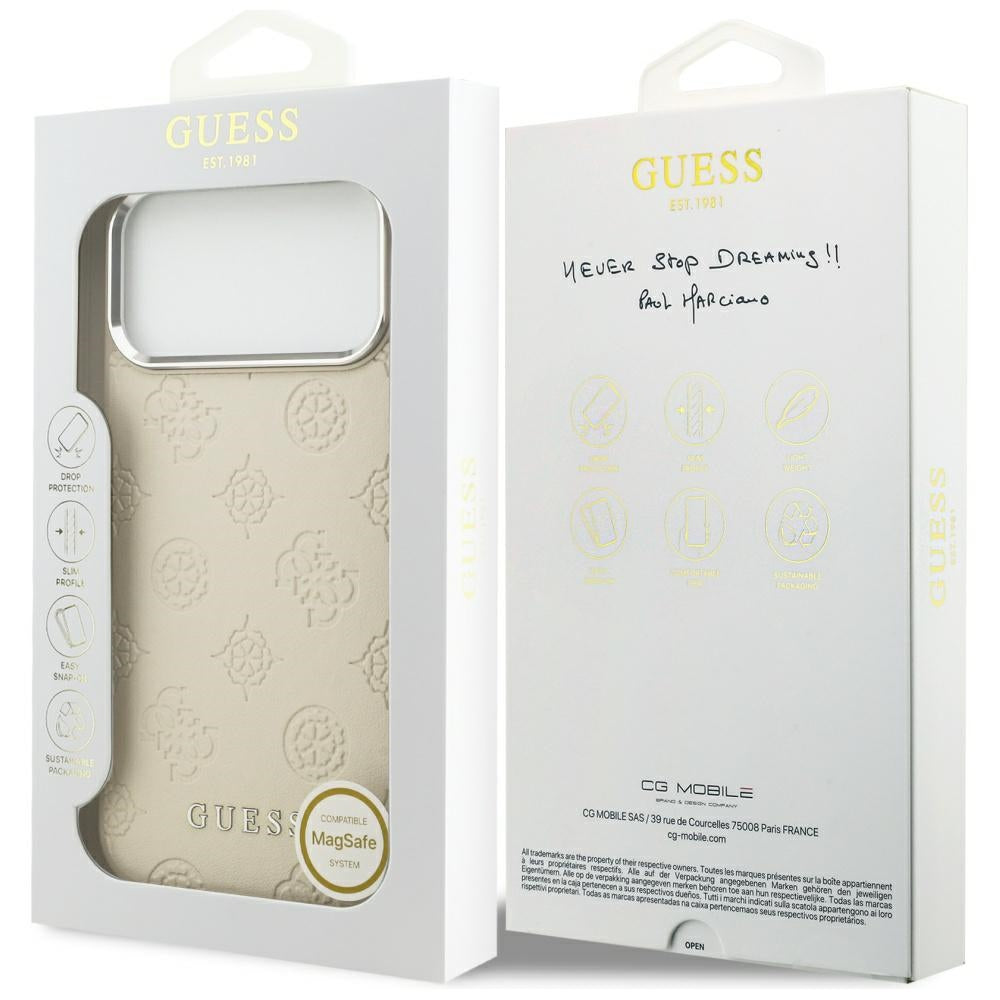Калъф MagSafe за Apple iPhone 17 Pro Max, Guess, Peony Hot Stamp Script, Бежов