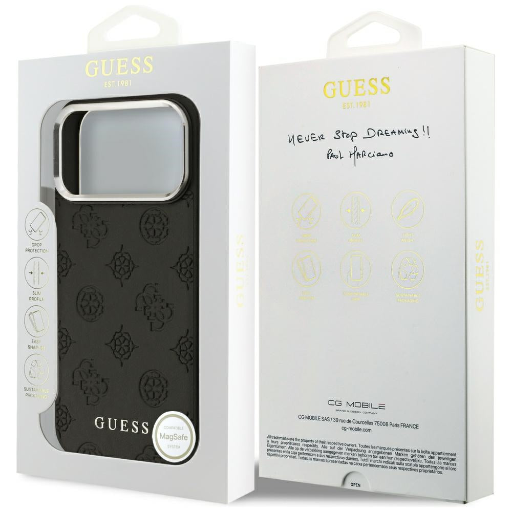 Калъф MagSafe за Apple iPhone 17 Pro Max, Guess, Peony Hot Stamp Script, Черен