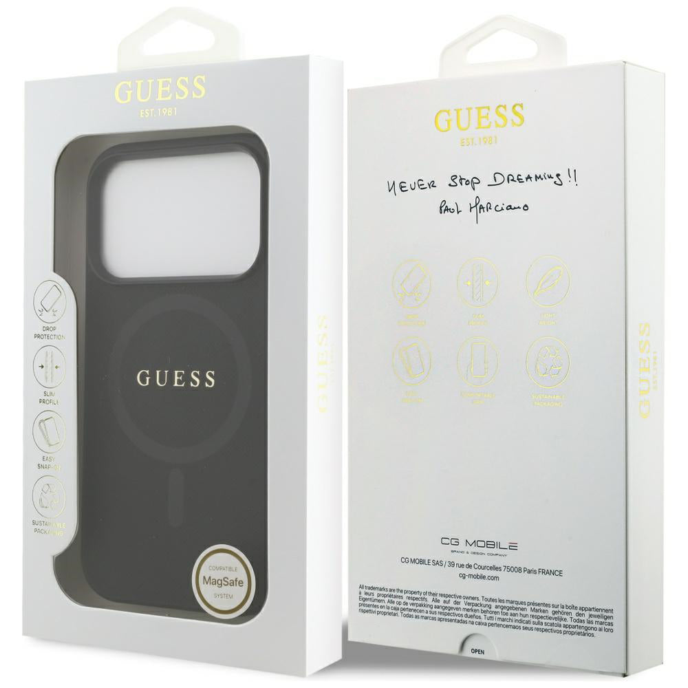 Калъф MagSafe за Apple iPhone 17 Pro Max, Guess, Saffiano Classic Logo, Черен