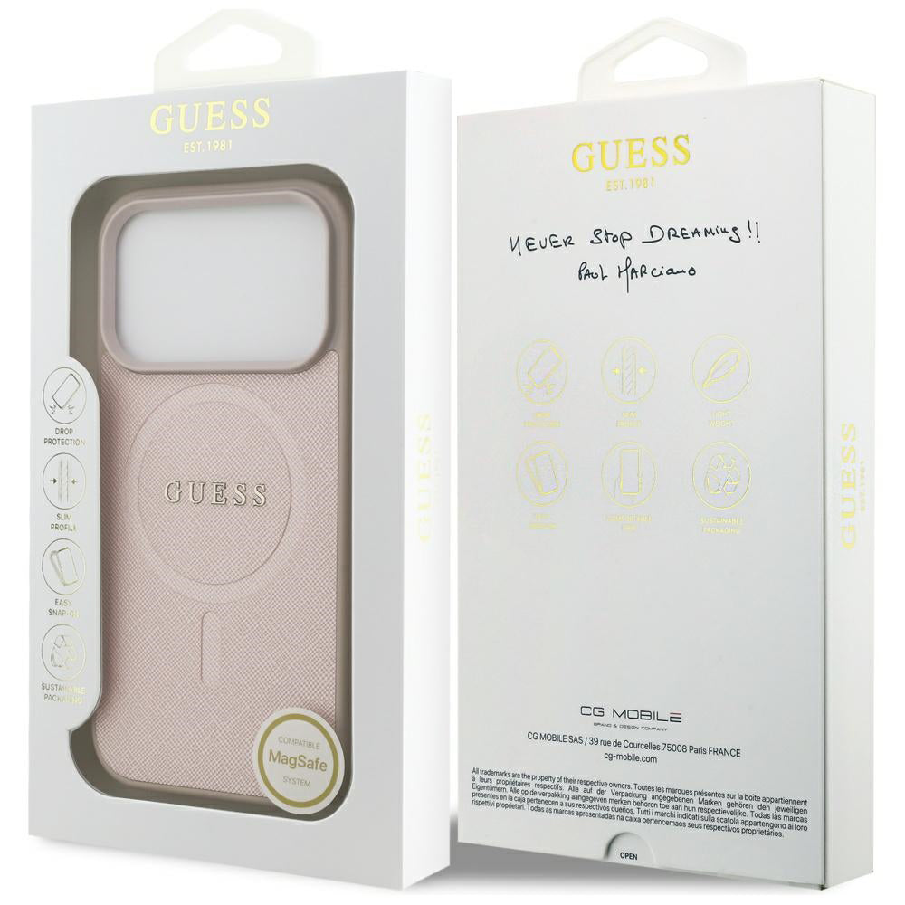Калъф MagSafe за Apple iPhone 17 Pro Max, Guess, Saffiano Classic Logo, Розов