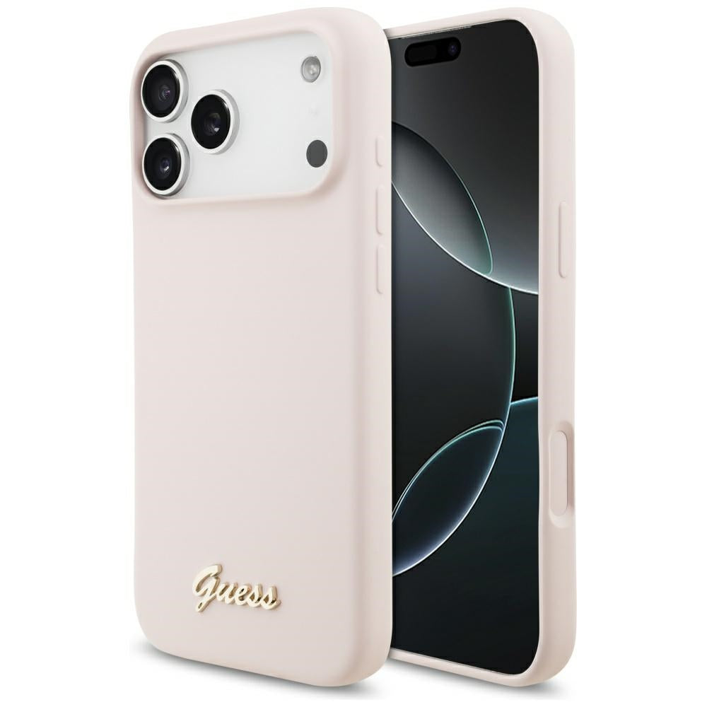 Калъф MagSafe за Apple iPhone 17 Pro Max, Guess, Script Metal Logo, Светлорозов
