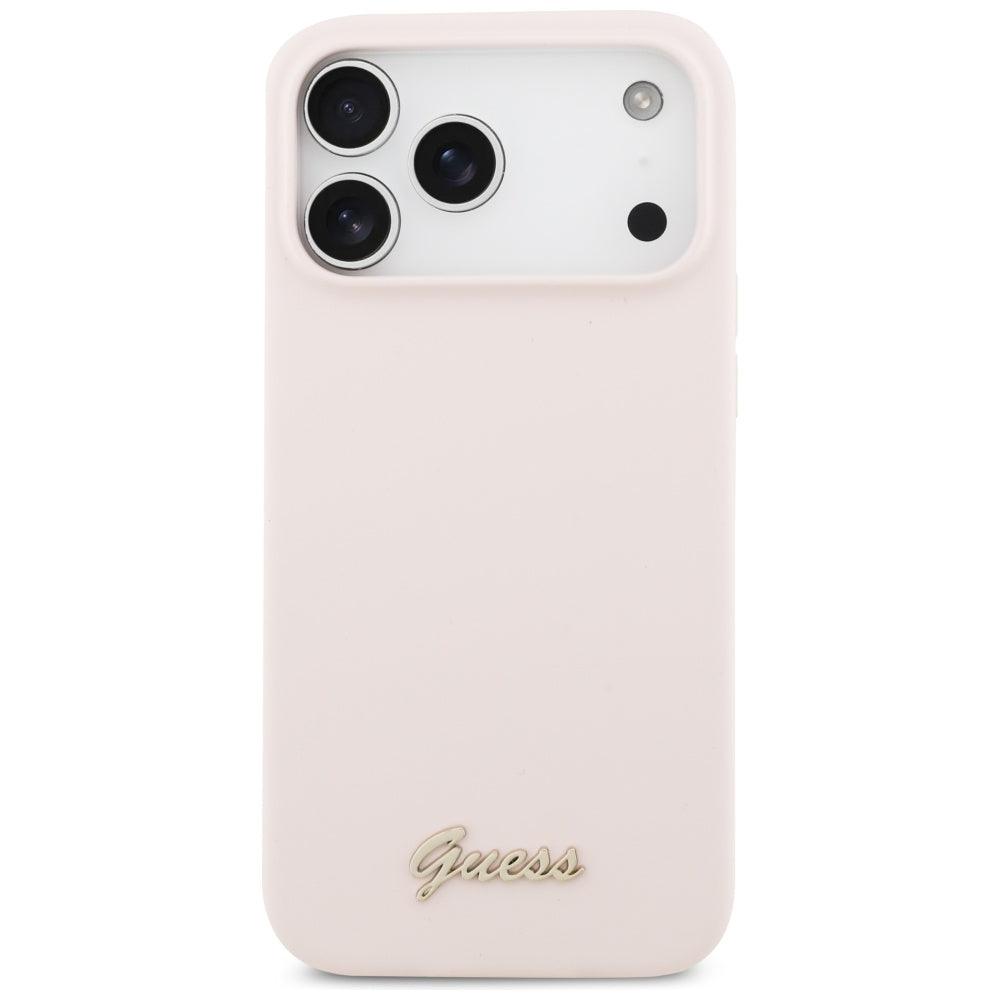 Калъф MagSafe за Apple iPhone 17 Pro Max, Guess, Script Metal Logo, Светлорозов