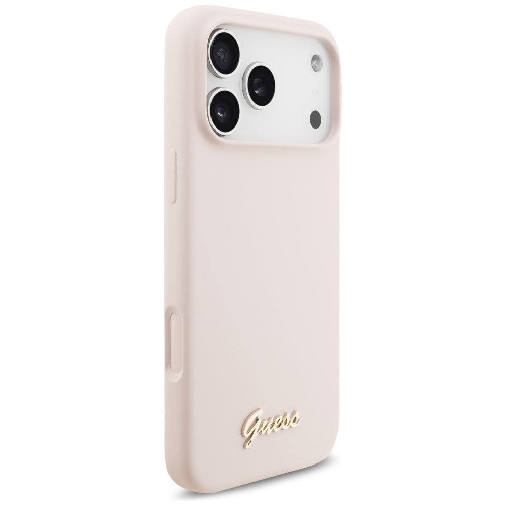 Калъф MagSafe за Apple iPhone 17 Pro Max, Guess, Script Metal Logo, Светлорозов