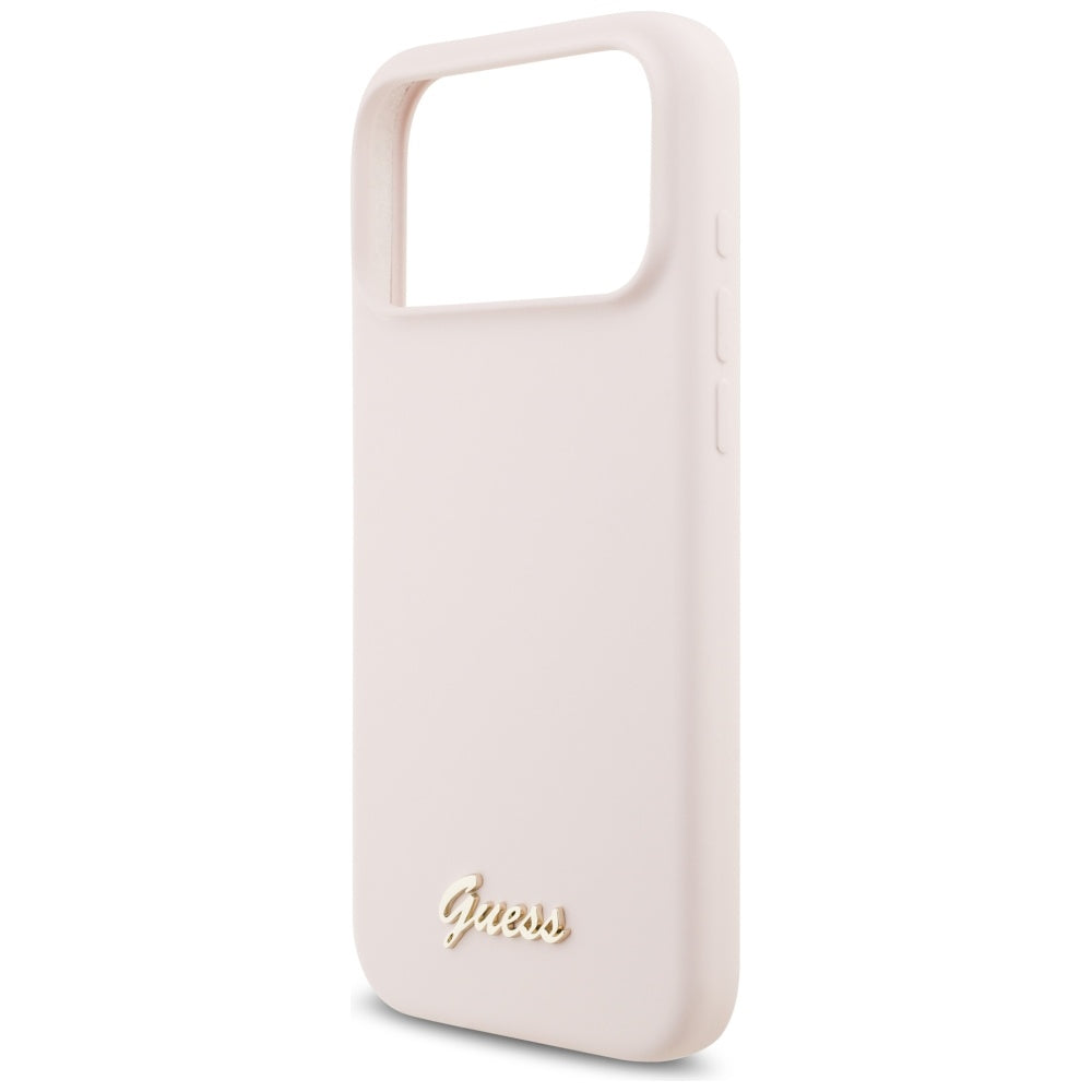 Калъф MagSafe за Apple iPhone 17 Pro Max, Guess, Script Metal Logo, Светлорозов