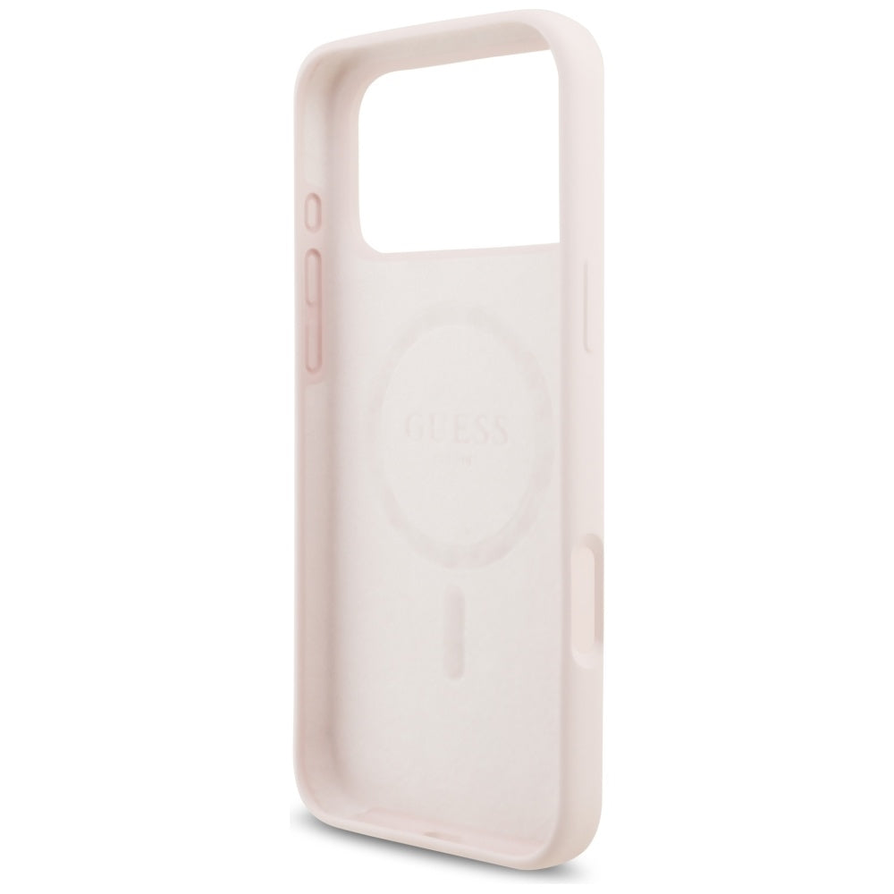 Калъф MagSafe за Apple iPhone 17 Pro Max, Guess, Script Metal Logo, Светлорозов