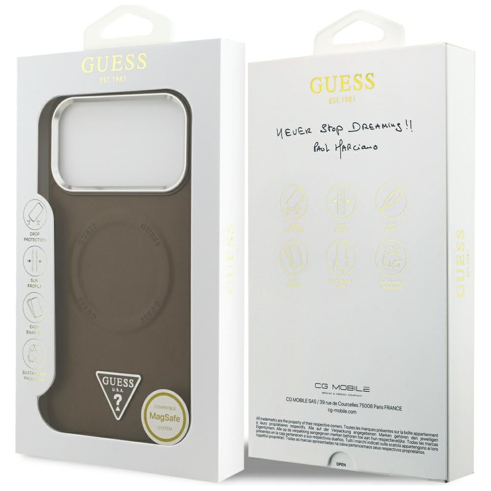 MagSafe Case for Apple iPhone 17 Pro Max, Guess, Triangle Logo, Silver Brown