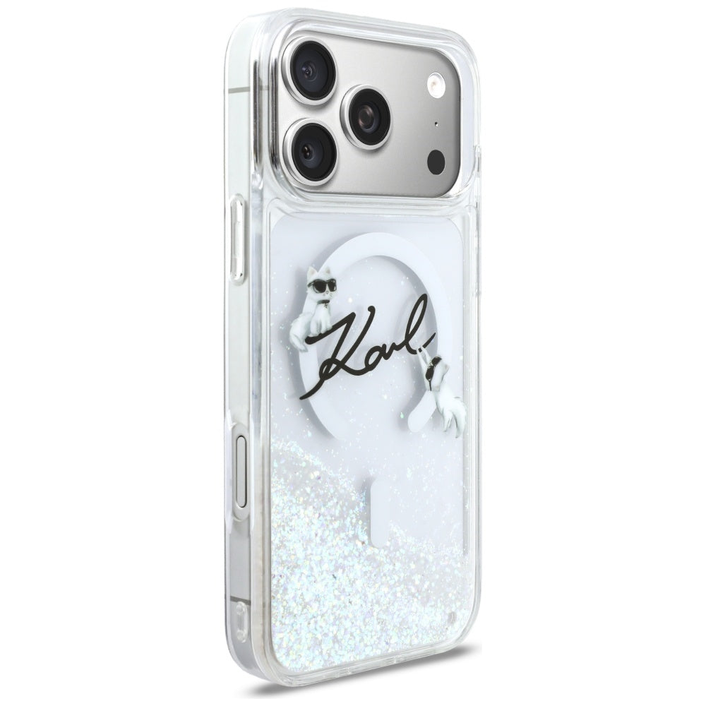 Калъф MagSafe за Apple iPhone 17 Pro Max, Karl Lagerfeld, Glitter Karl Script Logo, Прозрачен
