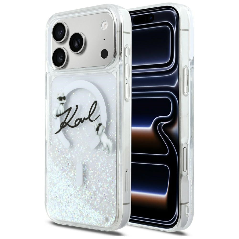 Калъф MagSafe за Apple iPhone 17 Pro Max, Karl Lagerfeld, Glitter Karl Script Logo, Прозрачен