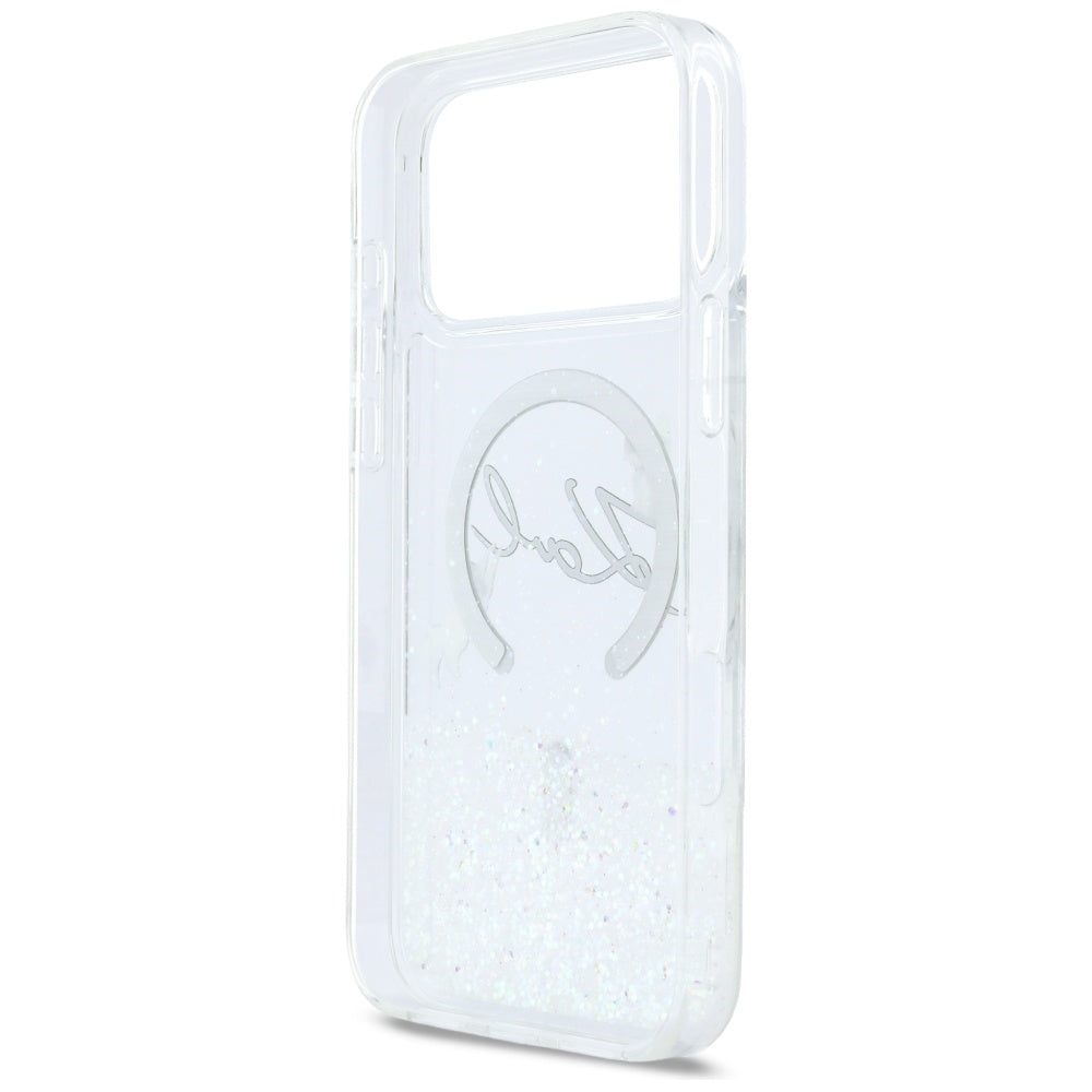 Калъф MagSafe за Apple iPhone 17 Pro Max, Karl Lagerfeld, Glitter Karl Script Logo, Прозрачен