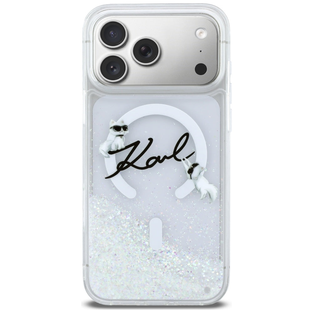 Калъф MagSafe за Apple iPhone 17 Pro Max, Karl Lagerfeld, Glitter Karl Script Logo, Прозрачен