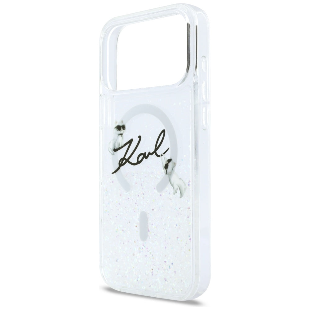 Калъф MagSafe за Apple iPhone 17 Pro Max, Karl Lagerfeld, Glitter Karl Script Logo, Прозрачен