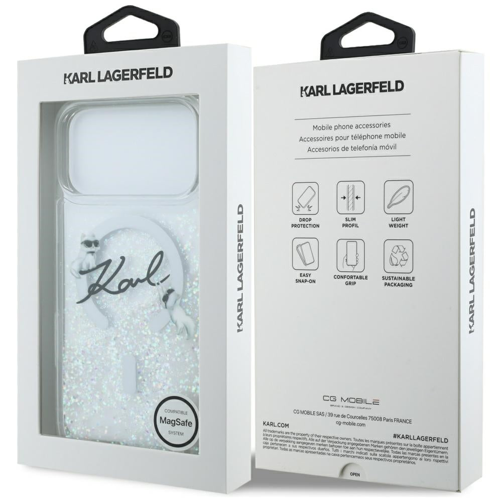 Калъф MagSafe за Apple iPhone 17 Pro Max, Karl Lagerfeld, Glitter Karl Script Logo, Прозрачен