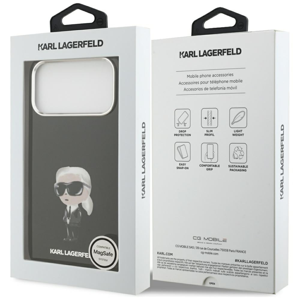 Калъф MagSafe за Apple iPhone 17 Pro Max, Karl Lagerfeld, IML Aquarelle Karl Ikonik, Черен