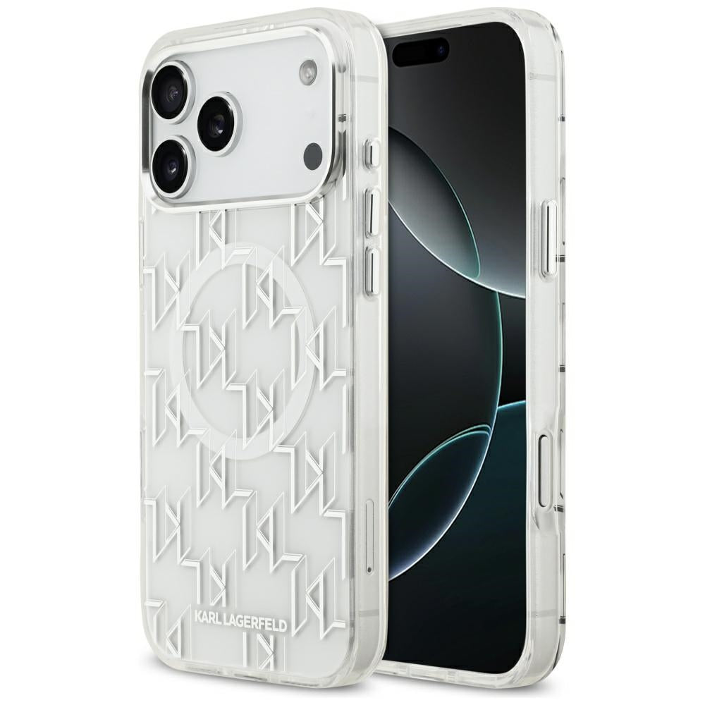 Калъф MagSafe за Apple iPhone 17 Pro Max, Karl Lagerfeld, IML KL Monogram, Бял