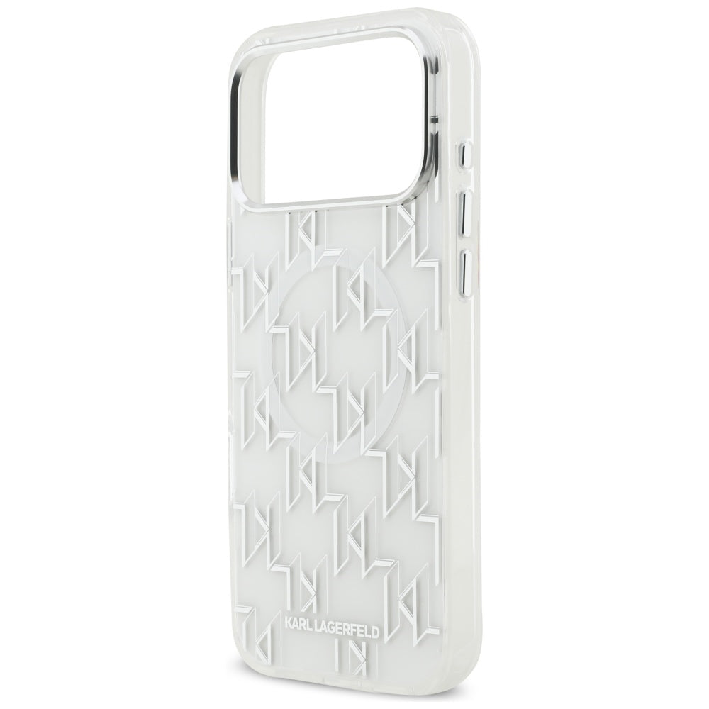 Калъф MagSafe за Apple iPhone 17 Pro Max, Karl Lagerfeld, IML KL Monogram, Бял