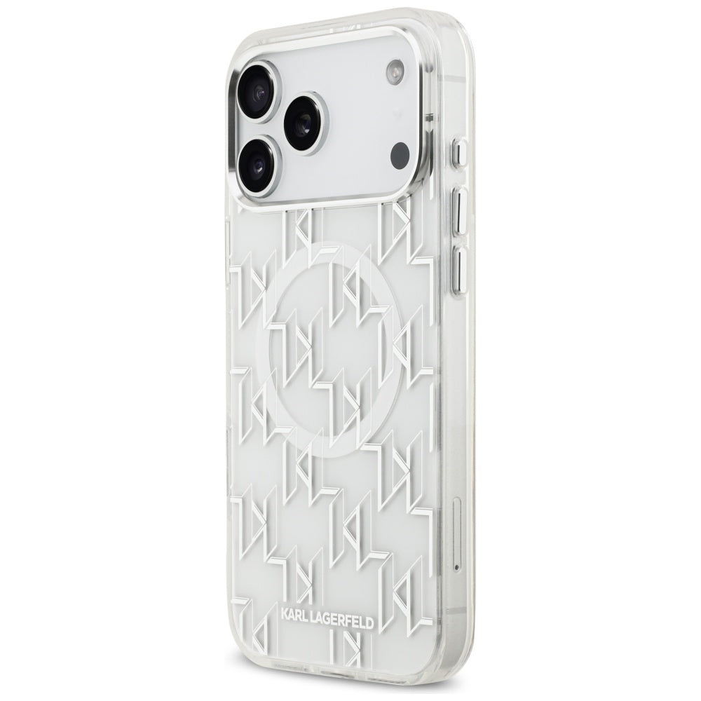 Калъф MagSafe за Apple iPhone 17 Pro Max, Karl Lagerfeld, IML KL Monogram, Бял