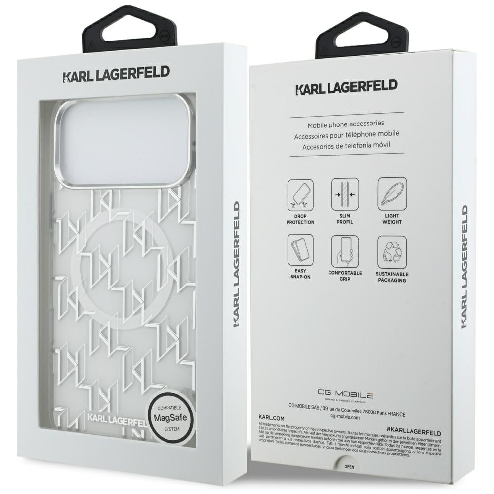Калъф MagSafe за Apple iPhone 17 Pro Max, Karl Lagerfeld, IML KL Monogram, Бял