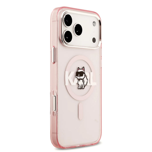 Калъф MagSafe за Apple iPhone 17 Pro Max, Karl Lagerfeld, IML Sketch Logo Choupette, Розов