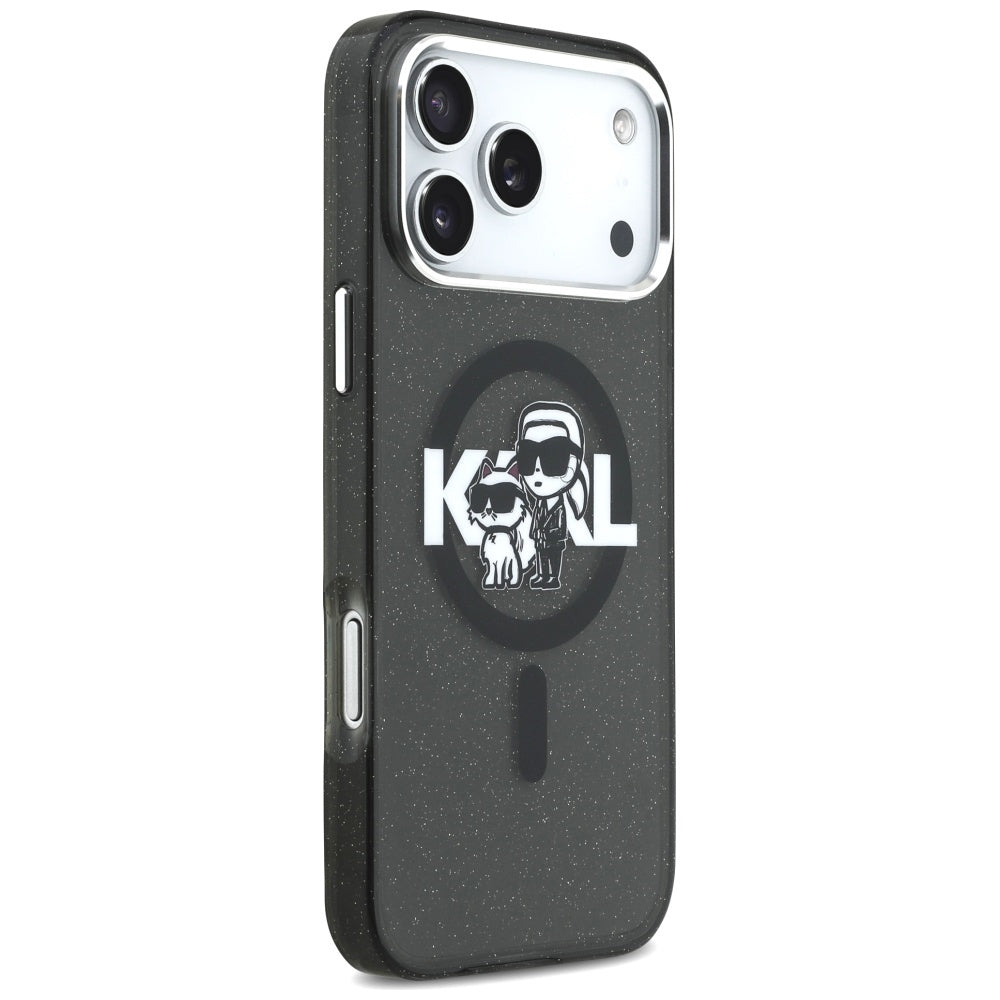 Калъф MagSafe за Apple iPhone 17 Pro Max, Karl Lagerfeld, IML Sketch Logo Glitter Karl & Choupette, Черен
