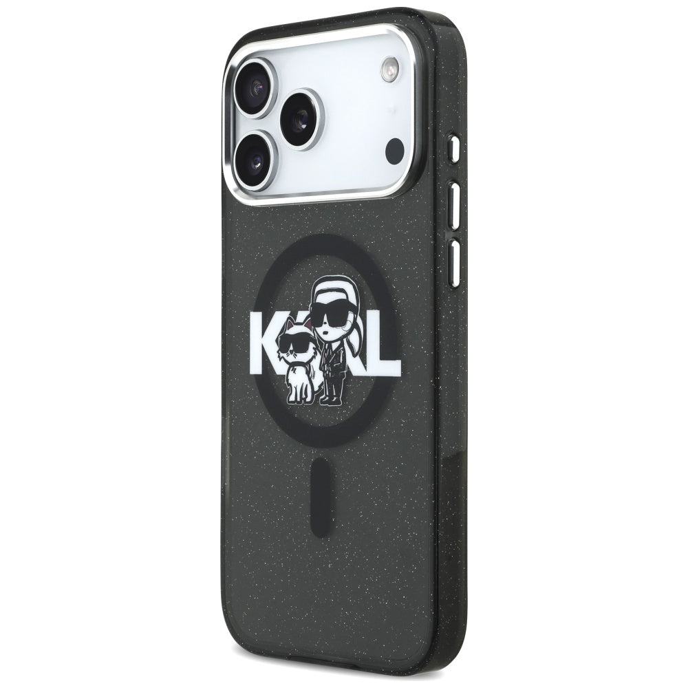 Калъф MagSafe за Apple iPhone 17 Pro Max, Karl Lagerfeld, IML Sketch Logo Glitter Karl & Choupette, Черен