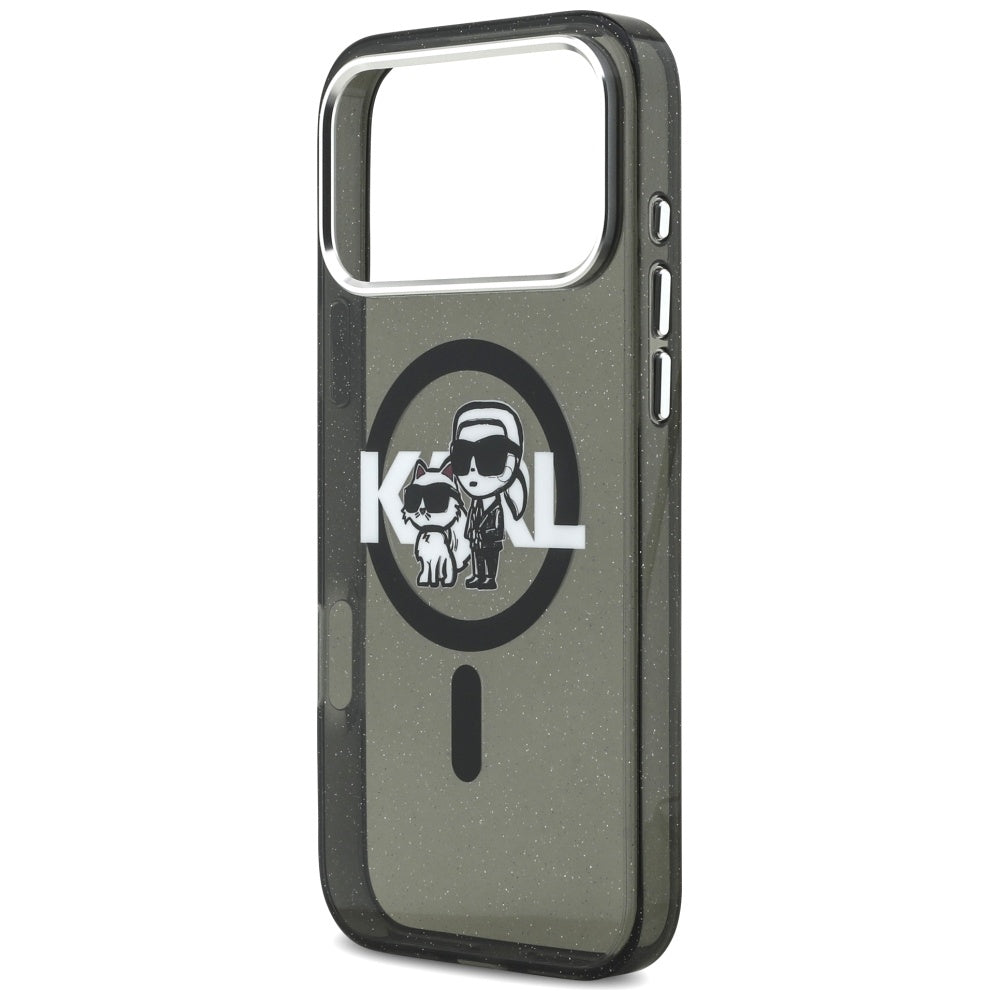 Калъф MagSafe за Apple iPhone 17 Pro Max, Karl Lagerfeld, IML Sketch Logo Glitter Karl & Choupette, Черен