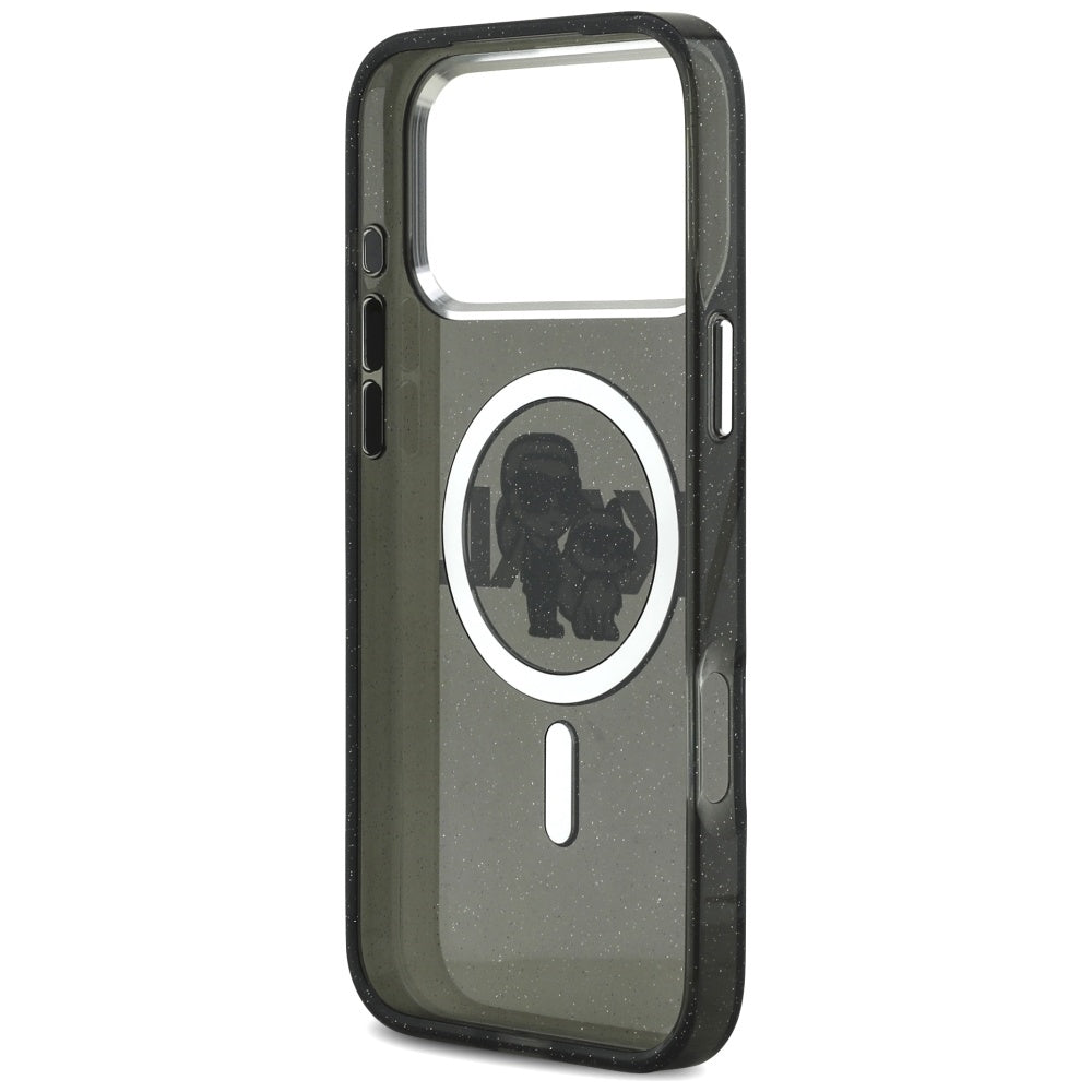 Калъф MagSafe за Apple iPhone 17 Pro Max, Karl Lagerfeld, IML Sketch Logo Glitter Karl & Choupette, Черен