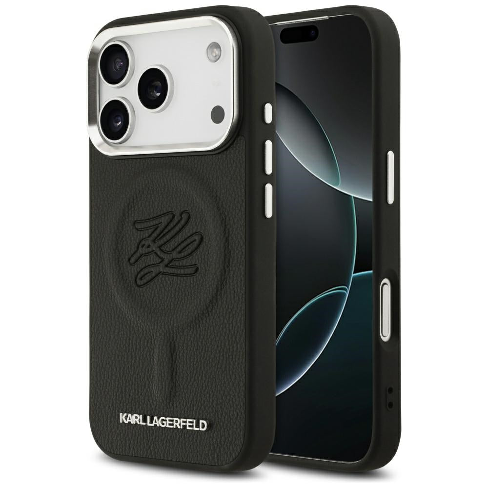 Калъф MagSafe за Apple iPhone 17 Pro Max, Karl Lagerfeld, Initial & Metal Logo, Черен