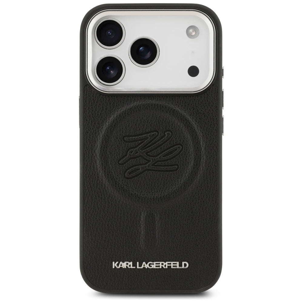 Калъф MagSafe за Apple iPhone 17 Pro Max, Karl Lagerfeld, Initial & Metal Logo, Черен