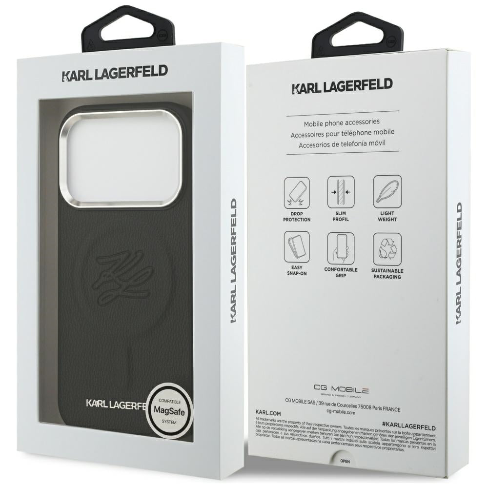 Калъф MagSafe за Apple iPhone 17 Pro Max, Karl Lagerfeld, Initial & Metal Logo, Черен