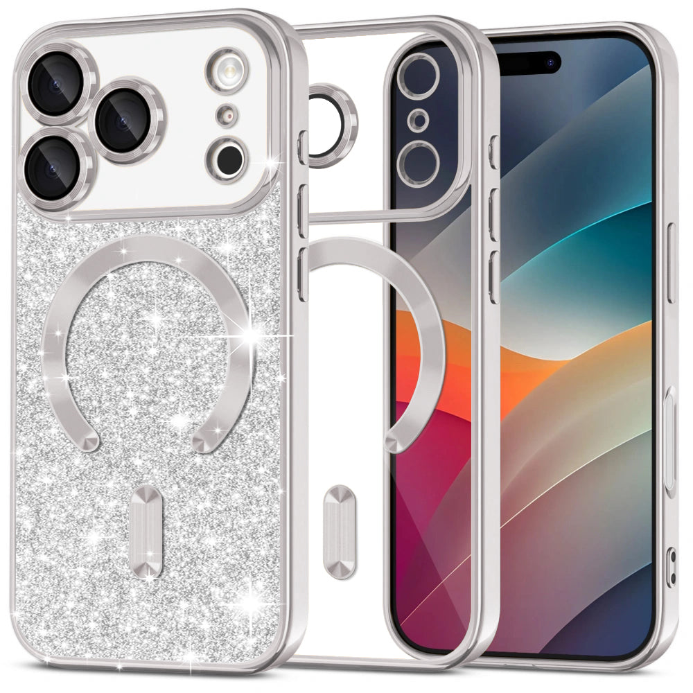 Калъф MagSafe за Apple iPhone 17 Pro Max, Techsuit, Luxury Glitter, Сребрист