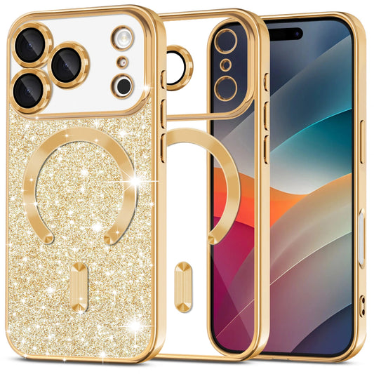 Калъф MagSafe за Apple iPhone 17 Pro Max, Techsuit, Luxury Glitter, Златист