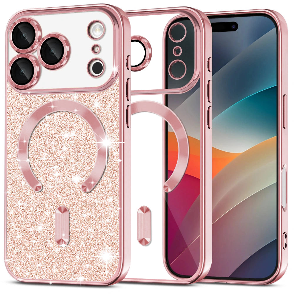 Калъф MagSafe за Apple iPhone 17 Pro Max, Techsuit, Luxury Glitter, Розово Злато