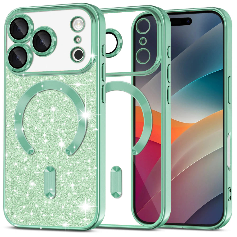Калъф MagSafe за Apple iPhone 17 Pro Max, Techsuit, Luxury Glitter, Светлозелен
