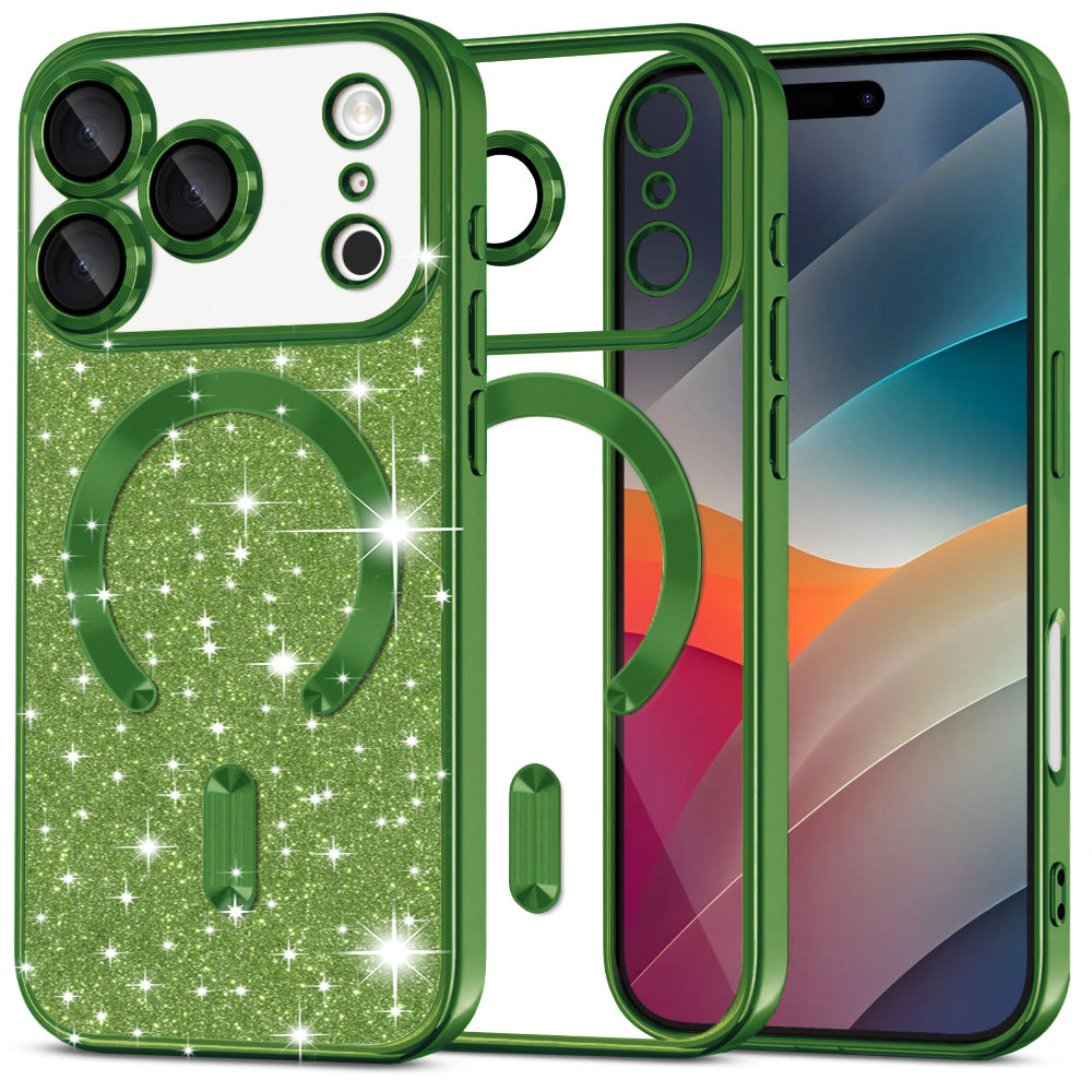 Калъф MagSafe за Apple iPhone 17 Pro Max, Techsuit, Luxury Glitter, Тъмнозелен