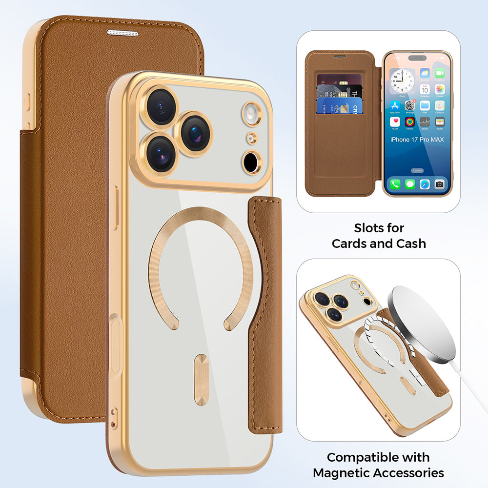 Калъф MagSafe за Apple iPhone 17 Pro Max, Techsuit, SmartMag Book, Кафяв